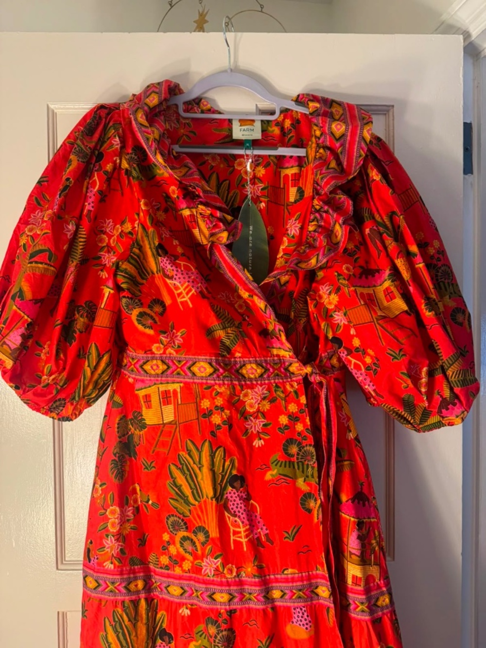NWT Farm Rio Red Secret Garden Cotton Puffy Sleeve Maxi Dress XL - Picture 6 of 6